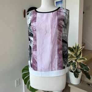 Helmut Lang P Sleeveless Blouse Black White Purple Marbled Top